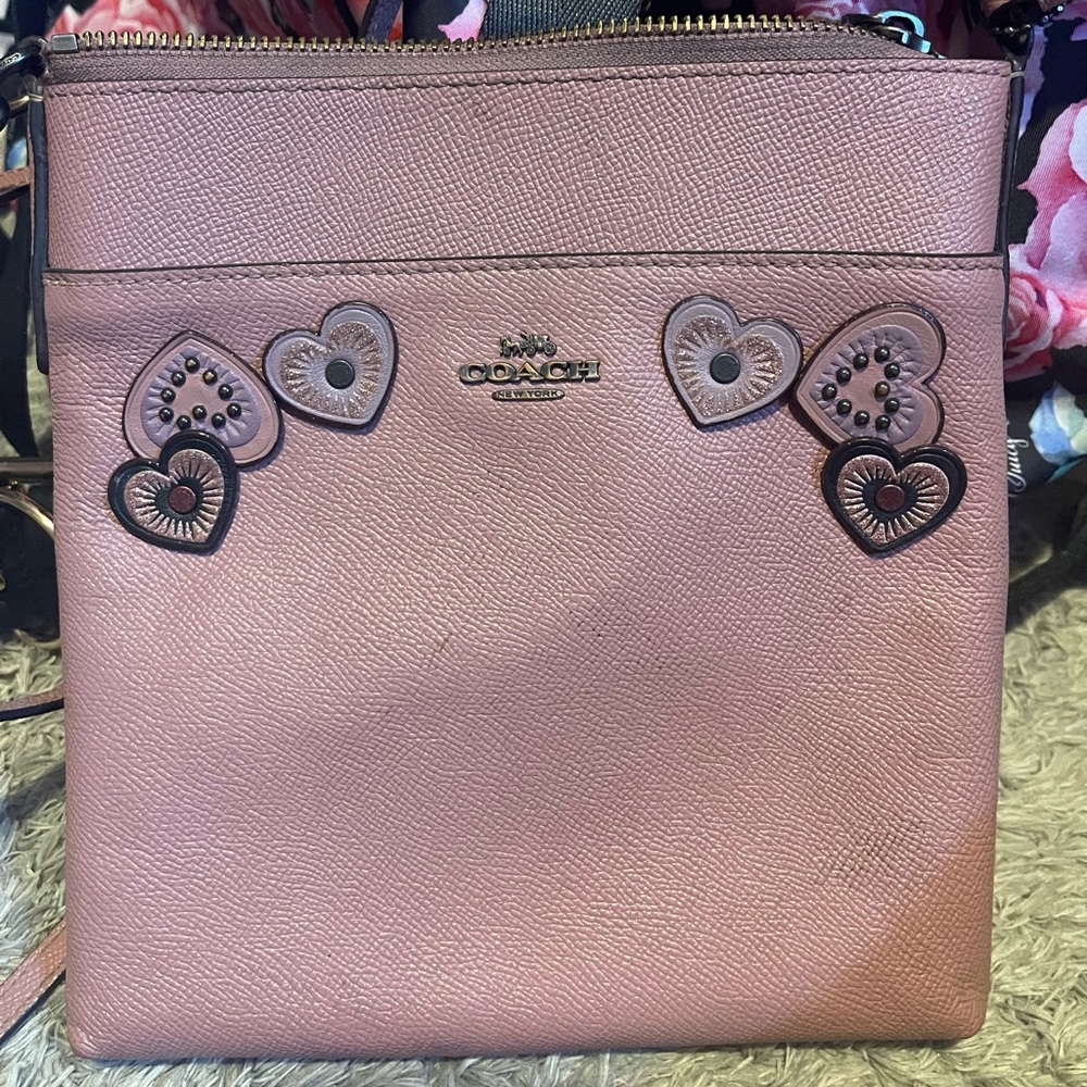 Purple coach heart crossbody purse